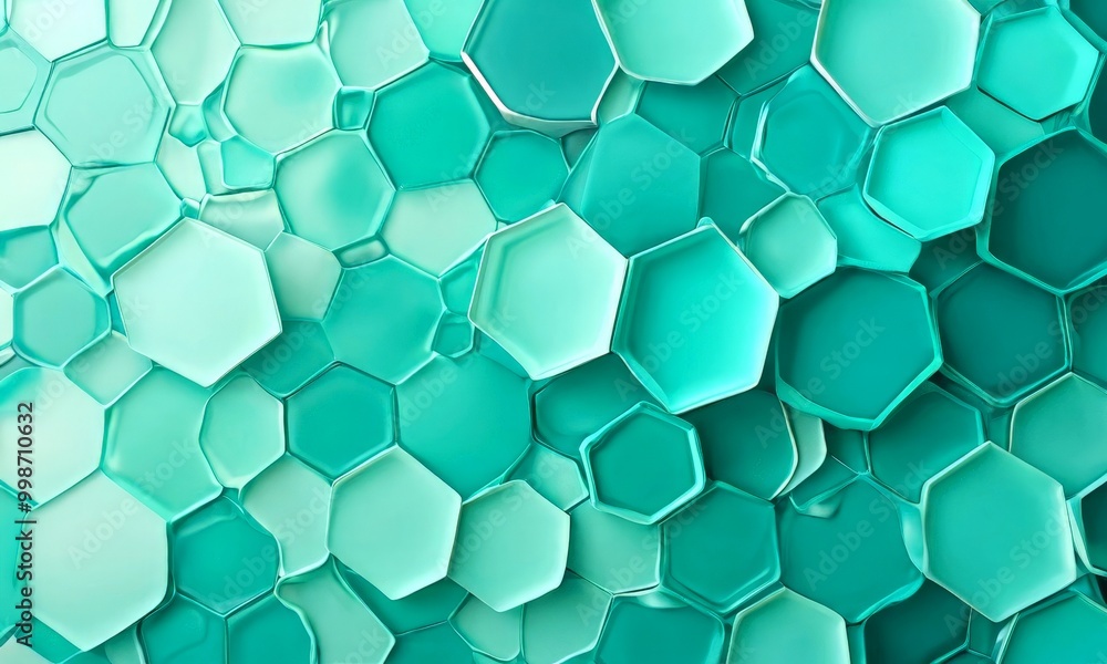 Poster a repeating pattern of hexagonal shapes in various shades of green, creating a visually striking and abstract composition