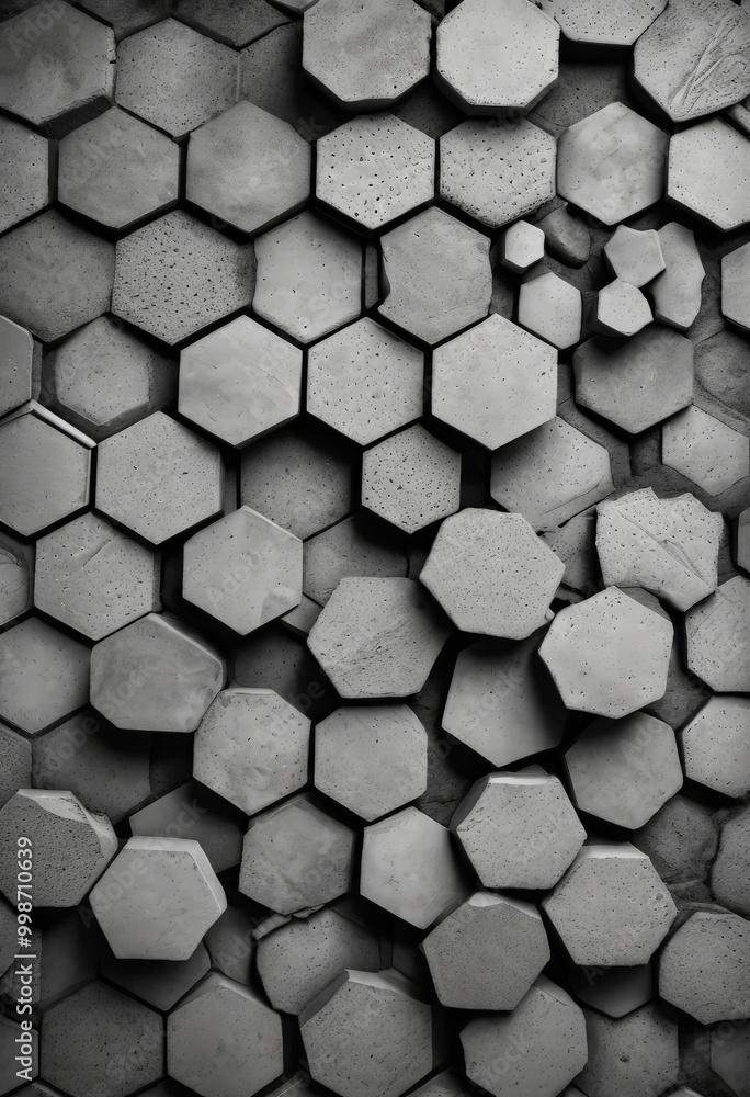 Fototapete a monochromatic pattern of hexagonal tiles, varying in size and shape, arranged in a grid-like fashi