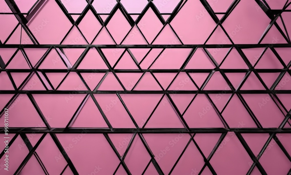 Poster A geometric pattern of intersecting black and pink triangles creates a visually striking and abstract design