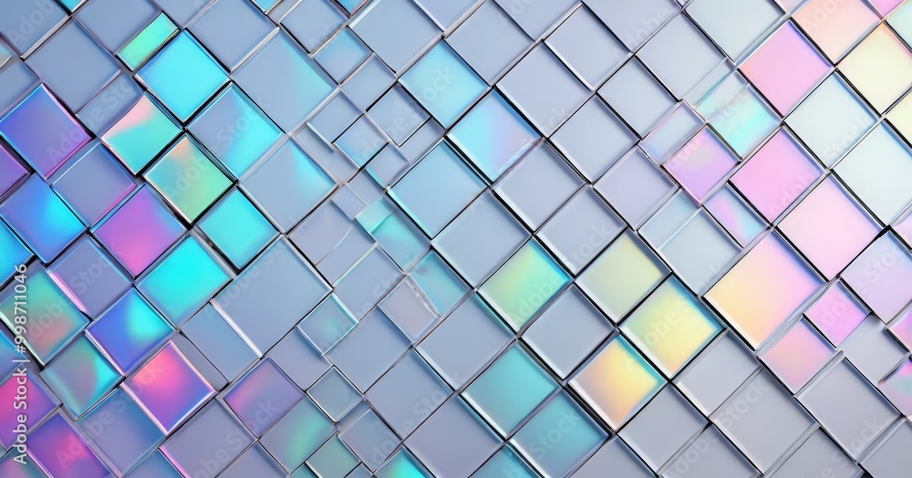 Fototapete a pattern of square tiles arranged in a diagonal grid, with each tile displaying a different color and reflecting a spectrum of hues, creating a visually striking and