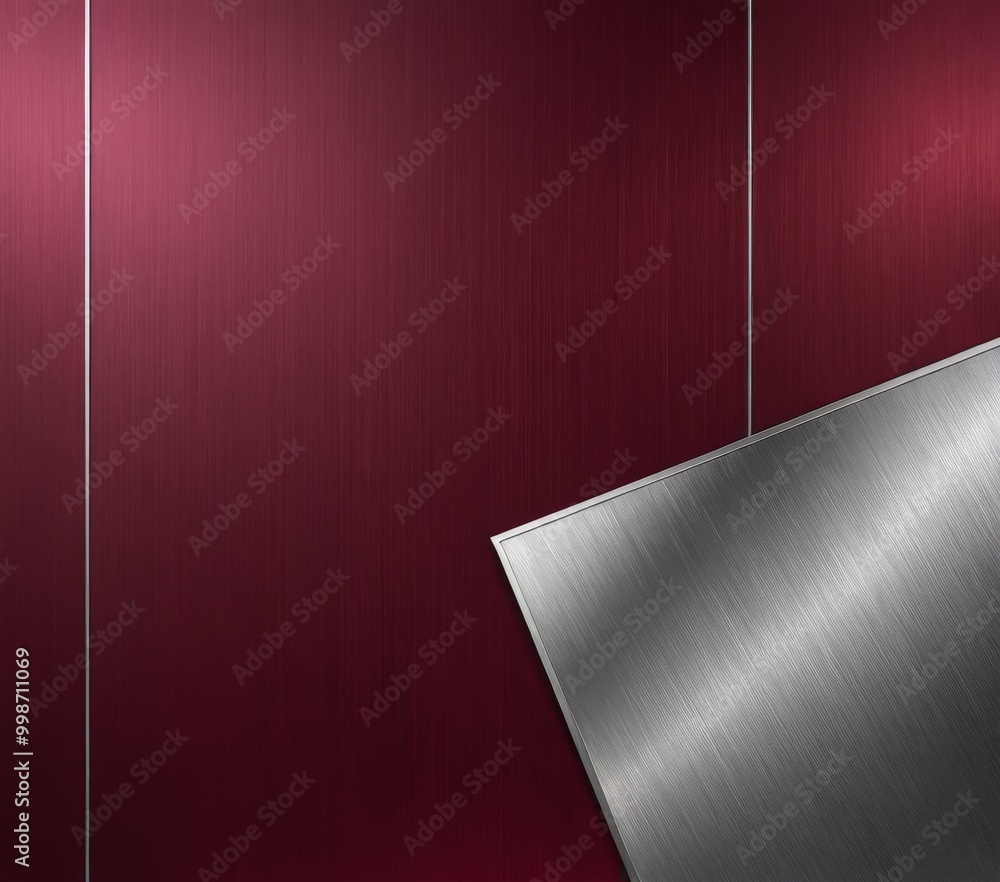 Poster a red background with a metallic silver rectangle on the right side, creating a striking contrast between the warm red and cool silver tones