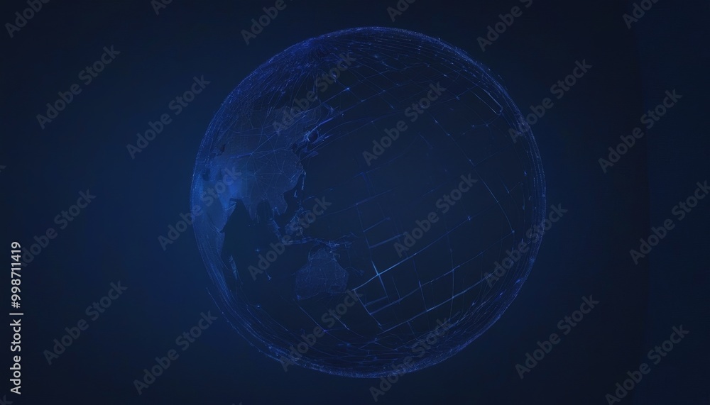 Aufkleber A digital globe with a network of lines representing the global internet, set against a dark blue background