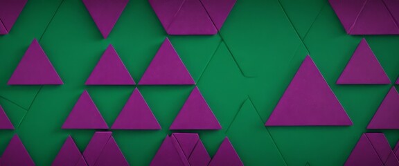 A pattern of purple triangles on a green background