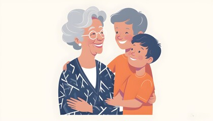 Heartwarming bond between grandmother and grandson in a charming flat illustration