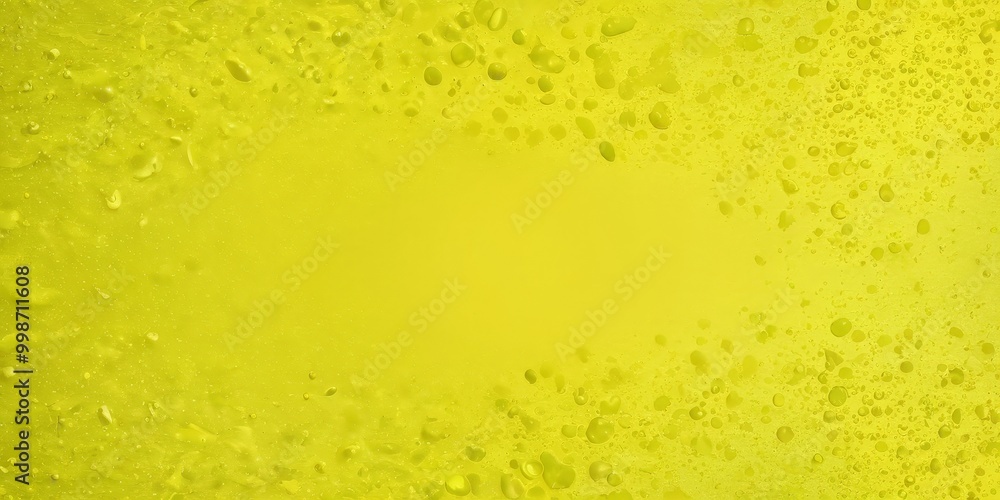 Fototapete a close-up view yellow liquid surface with water droplets scattered across it, creating a textured a
