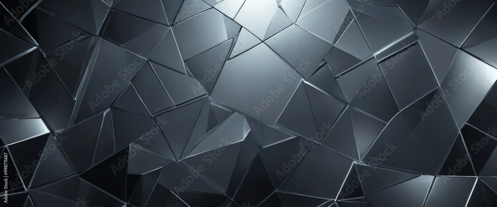 Poster a dark, abstract background composed of numerous triangular shapes, each exhibiting a unique color and size, creating a visually striking and intricate pattern.