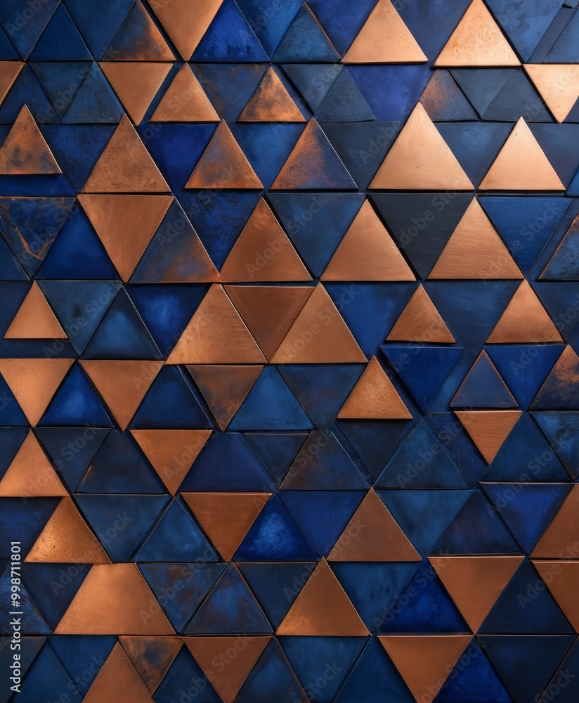 Aufkleber a close-up view geometric pattern composed of overlapping triangular tiles in shades of blue and copper