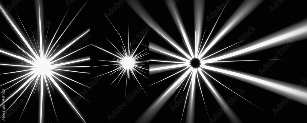 Poster The contains three distinct sections starburst pattern, each with a unique arrangement of radiating lines and a central point The top section features a radial