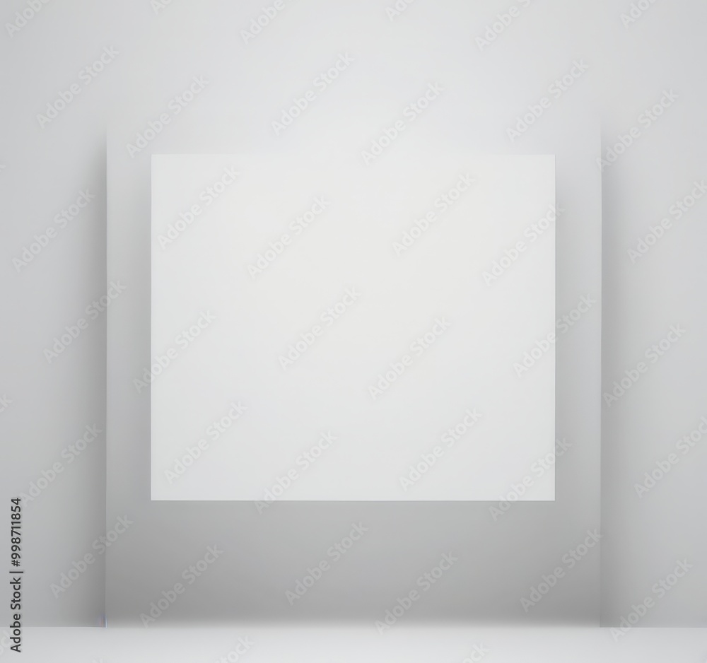 Fototapete A white rectangular frame is centered against a plain white wall, creating a minimalist and clean visual effect