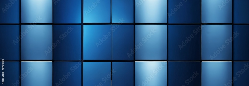 Poster a grid of blue rectangular panels with varying shades of blue, creating a visually striking pattern.