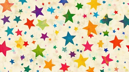 Colorful rainbow stars scattered across a cheerful background, perfect for a children bedroom with playful cartoon designs.