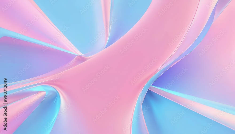 Poster a vibrant abstract composition of curved lines and shapes in pink and blue hues, creating a dynamic 