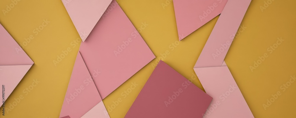 Poster a geometric pattern composed of overlapping pink and yellow triangles, creating a visually striking abstract design