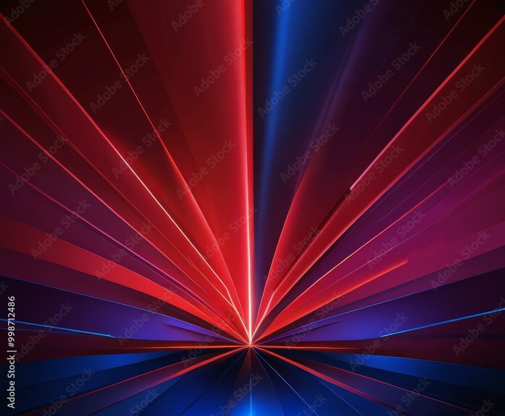 Fototapete a vibrant abstract design with red and blue rays radiating outwards from a central point, creating a