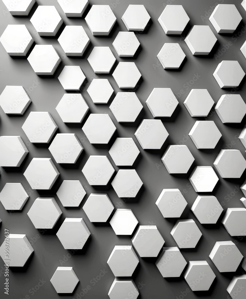 Poster A repeating pattern of white hexagonal shapes on a dark background