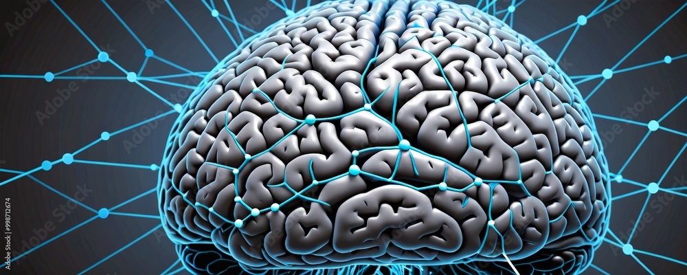 Aufkleber A close-up view brain, with intricate network lines and dots surrounding it, conveying a sense of complexity and interconnectedness