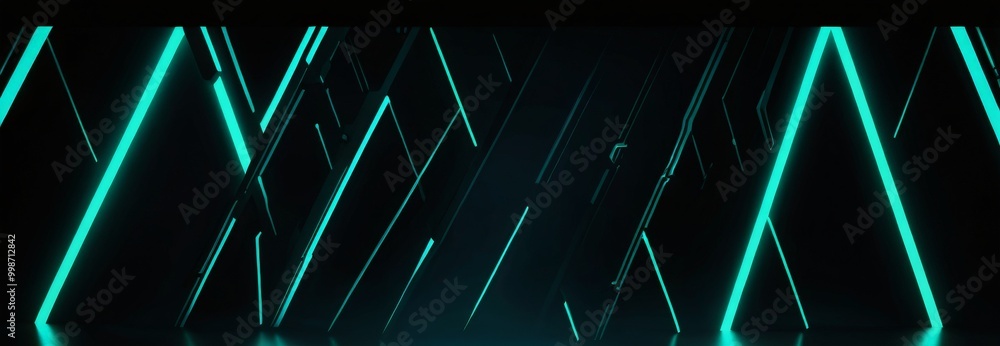 Poster a digital illustration dark background with a geometric pattern of intersecting lines and neon green