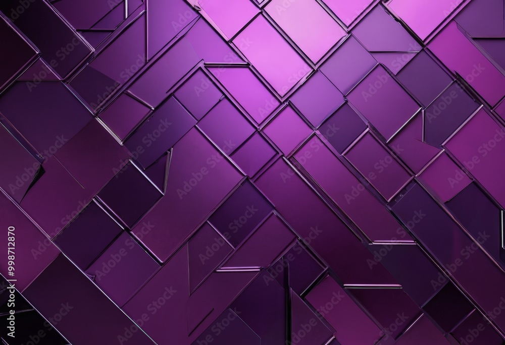 Poster a geometric pattern composed of intersecting lines and rectangles in shades of purple, creating a vi