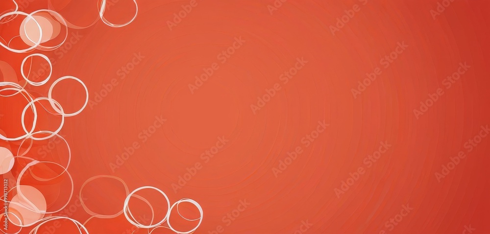 Poster a vibrant red background with white circles scattered across it, creating a dynamic and abstract vis