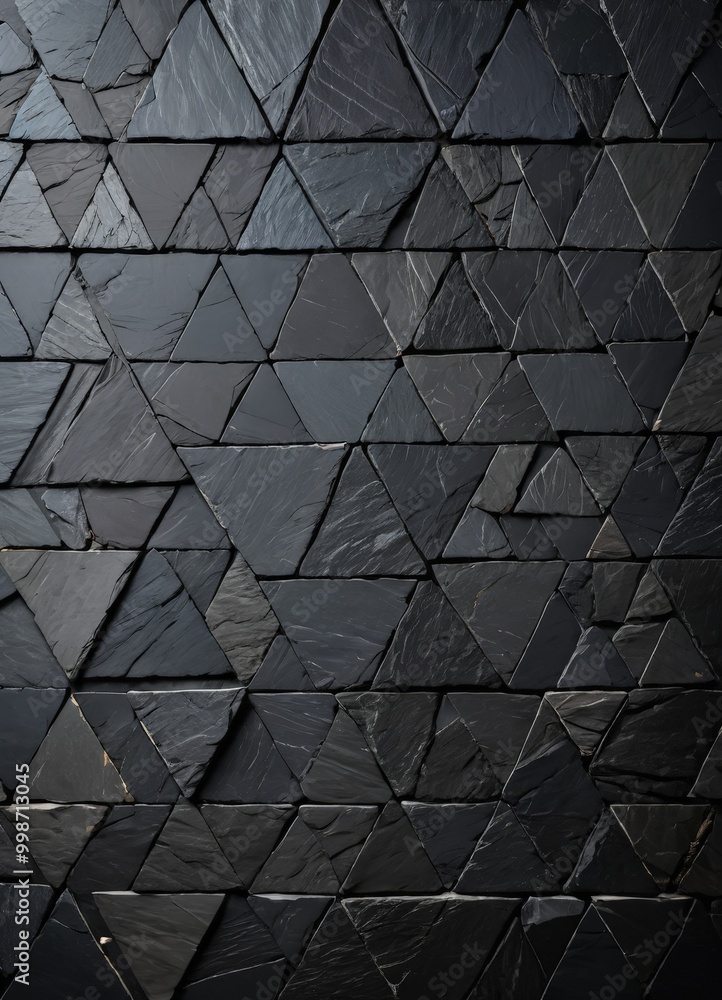 Poster a close-up view dark, textured surface composed of numerous triangular tiles arranged in a grid-like pattern