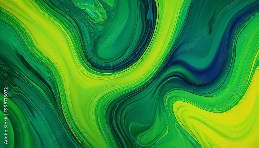 Poster a vibrant abstract pattern composed of swirling, fluid lines in various shades of green and yellow, creating a dynamic and visually striking composition