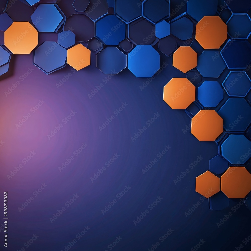 Leinwandbilder a vibrant abstract composition of overlapping hexagonal shapes in various shades of blue and orange, creating a dynamic and visually striking pattern