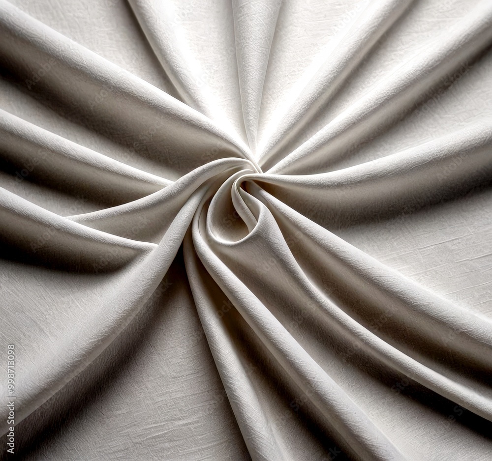 Poster a close-up view white fabric, possibly a sheet or a curtain, with its folds and creases creating a r