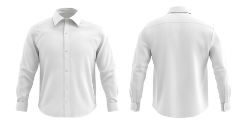 3d white male office formal shirt front and back view. Blank mockup for branding uniform on transparent cutout background, PNG file. Mockup clipart template