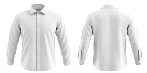 3d white male office formal shirt front and back view. Blank mockup for branding uniform on transparent cutout background, PNG file. Mockup clipart template