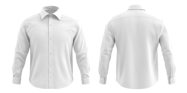 3d white male office formal shirt front and back view. Blank mockup for branding uniform on transparent cutout background, PNG file. Mockup clipart template