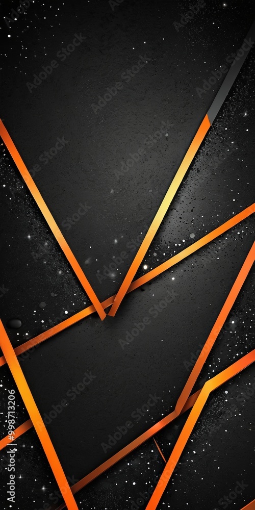 Poster a striking abstract composition with a dark background, intersecting orange and black lines, and sca