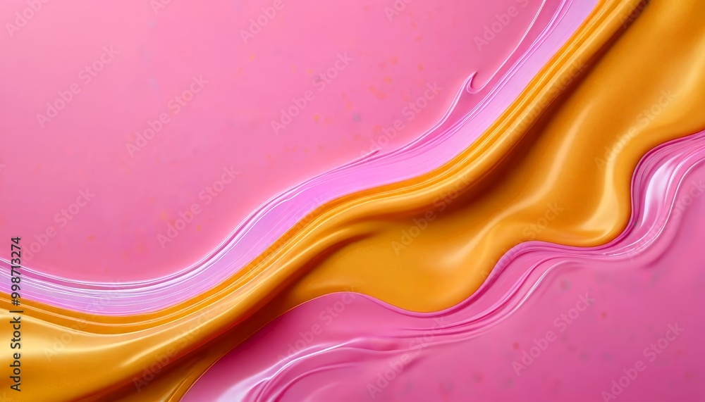 Aufkleber a vibrant abstract composition of pink and gold hues, with a fluid, wavy pattern that creates a sens