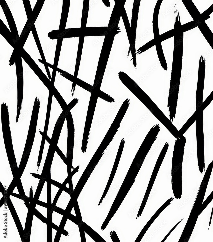 Fototapete a black and white abstract pattern composed of intersecting lines and brushstrokes, creating a dynamic and visually striking composition