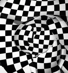 Obraz premium a black and white checkered pattern with a central, curved shape that appears to be a person's face.
