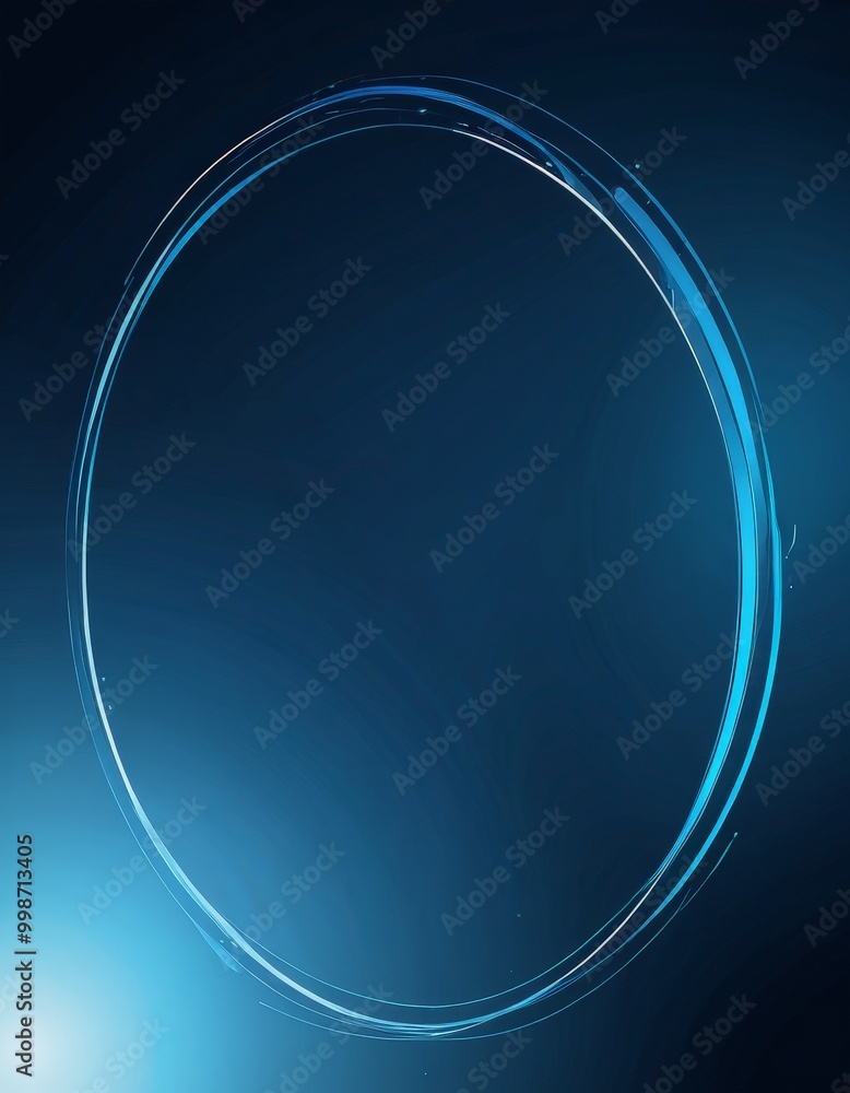 Poster a circular frame with a gradient of blue and white colors, set against a dark blue background.