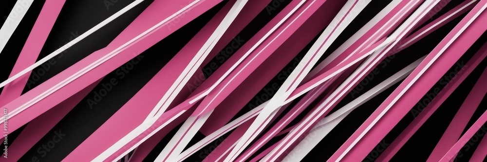 Poster a striking abstract composition of intersecting diagonal lines in various shades of pink and black, creating a dynamic and visually captivating pattern