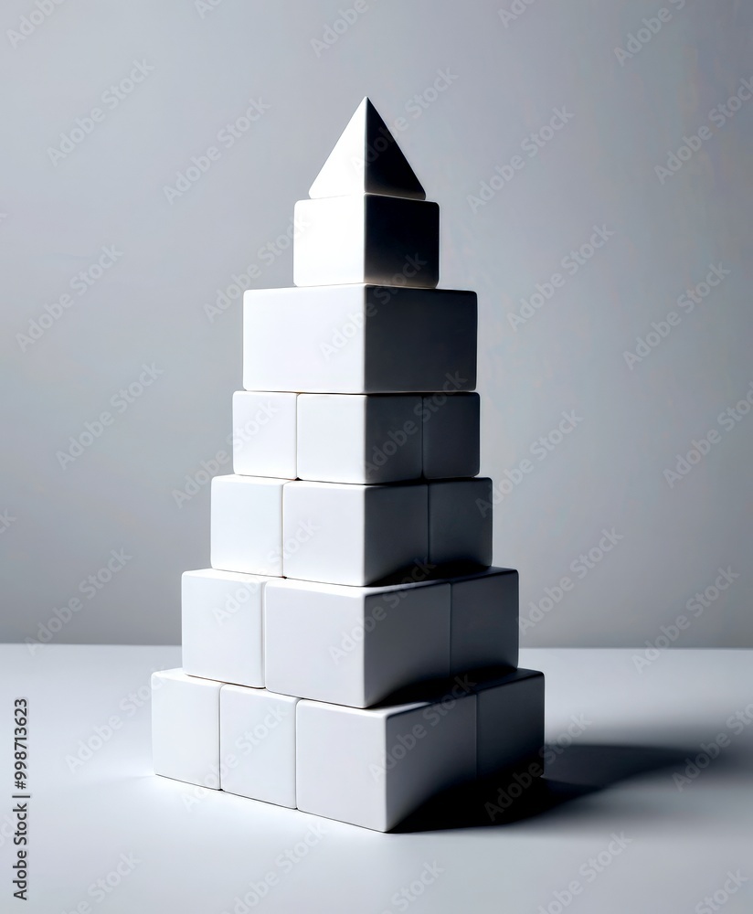 Aufkleber a white pyramid-shaped structure composed of white cubes, with a triangular top cube, stands against
