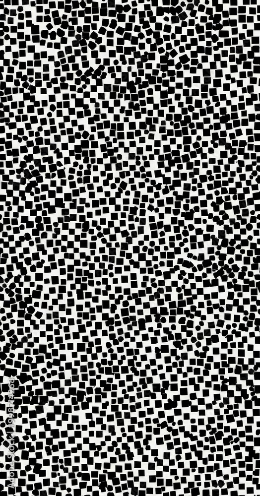 Poster a black and white pattern composed of numerous small square tiles, creating a visually striking and abstract design