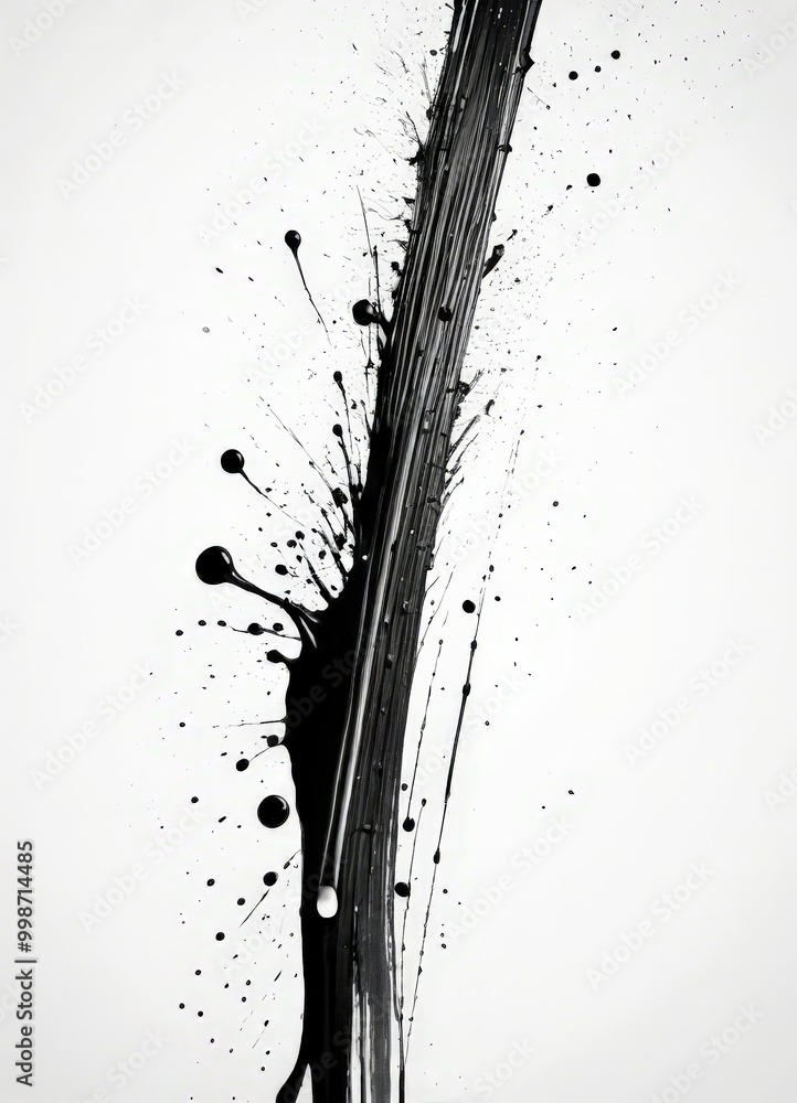Leinwandbilder a vertical black line with splashes of black paint or ink, creating a dynamic and abstract visual ef