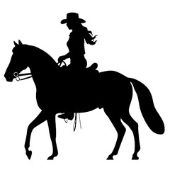 Horseback woman riding on galloping horse Silhouette 