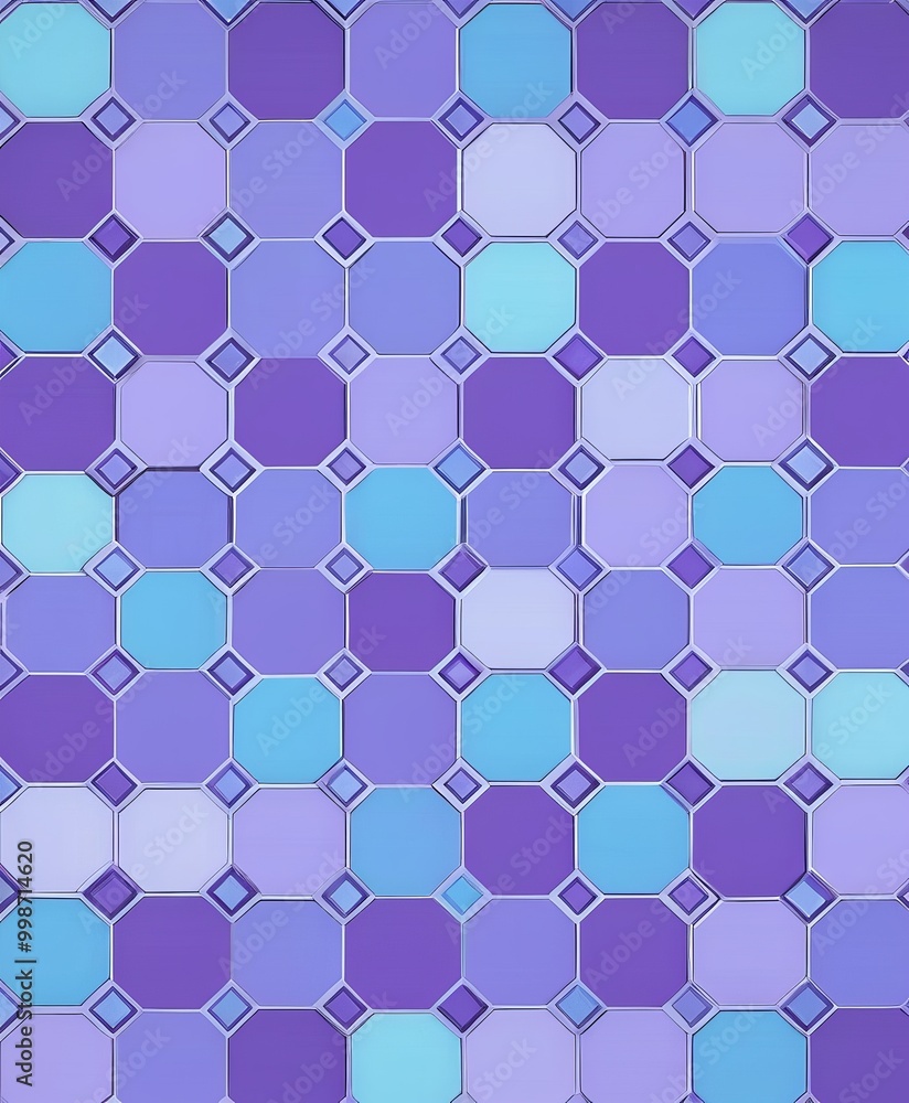 Aufkleber a repeating pattern of octagonal tiles in various shades of purple and blue, arranged in a grid-like