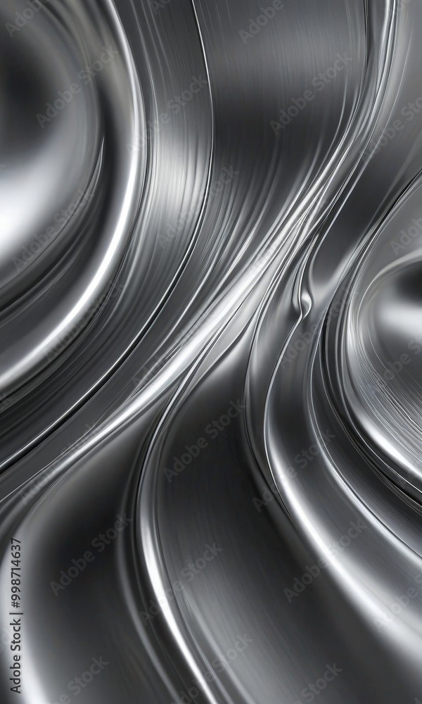 Poster a close-up view metallic surface with a swirling, wave-like pattern of silver and black lines The lines are curved and intersect at various angles, creating a dynamic