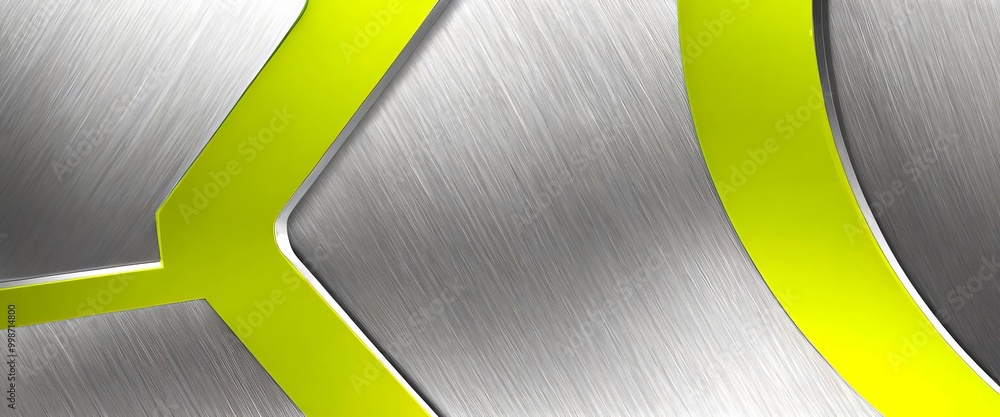 Poster a metallic surface with a textured pattern, featuring a combination of silver and green colors The metallic surface is composed of curved lines and angles, creating a sense