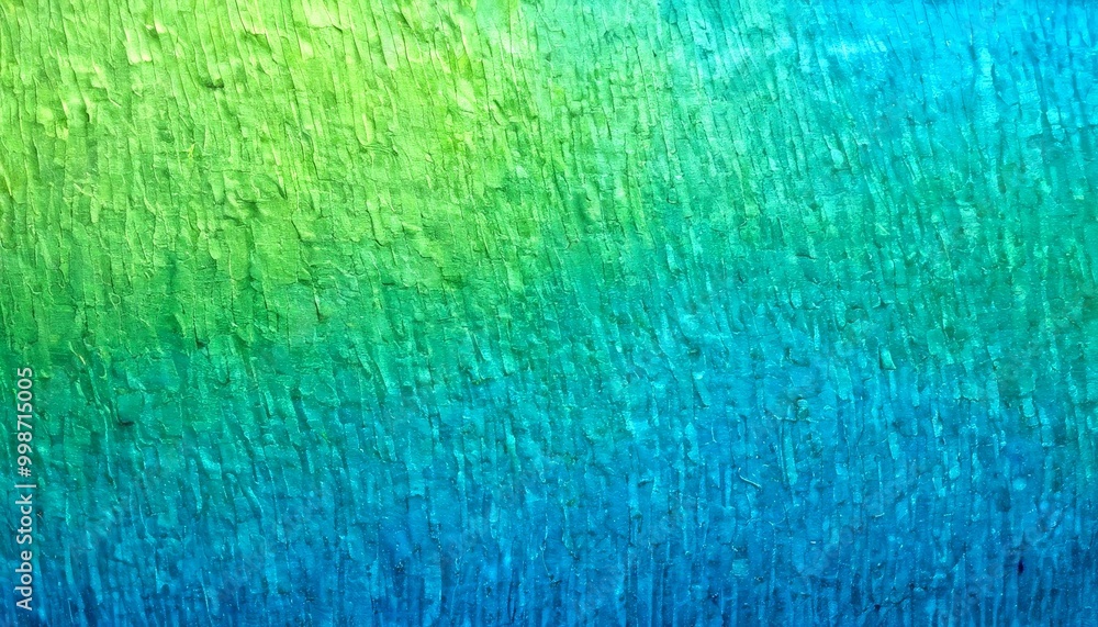Poster a textured surface with a gradient of green and blue colors, resembling the appearance of tree bark 
