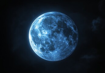 Blue Moon Glowing in the Dark Sky minimal style with copy space for text 