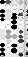 a monochromatic abstract composition featuring a grid of overlapping circles in various shades of gray and black, creating a visually striking pattern