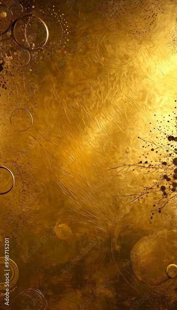 Aufkleber a textured golden background with scattered circles and splatters, creating an abstract and dynamic composition