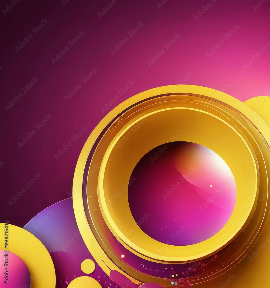 Poster a vibrant abstract composition with a large, yellow circle in the center, surrounded by smaller circ