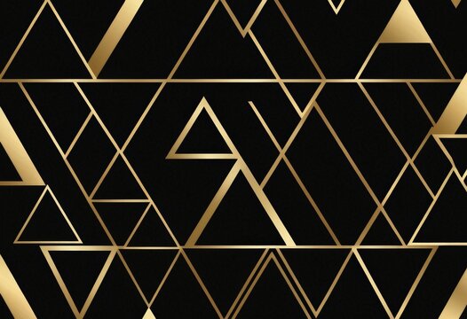 a repeating pattern of black triangles with gold lines, creating a geometric and abstract design