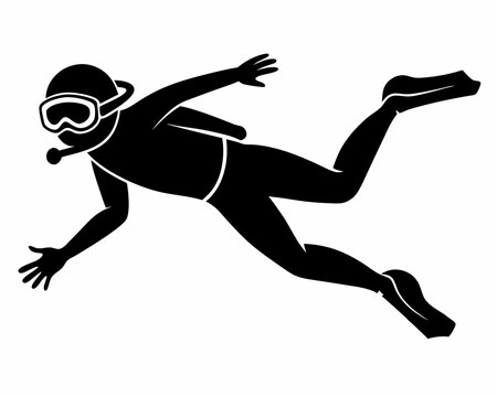 black diver swimming underwater clip art preview